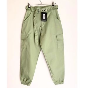 NWT PrettyLittleThing Sage Eyelet Detail Belted Cuffed Cargo Pants [US 6]